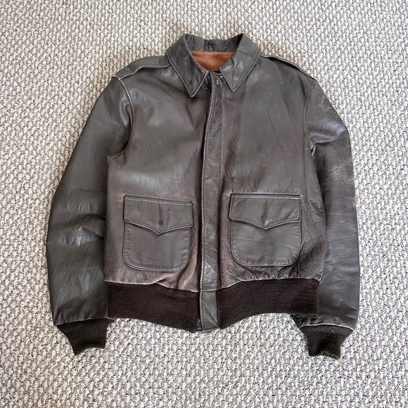 Vintage Avirex Type A-2 Brown Leather Bomber Jacket Made In USA Size 42